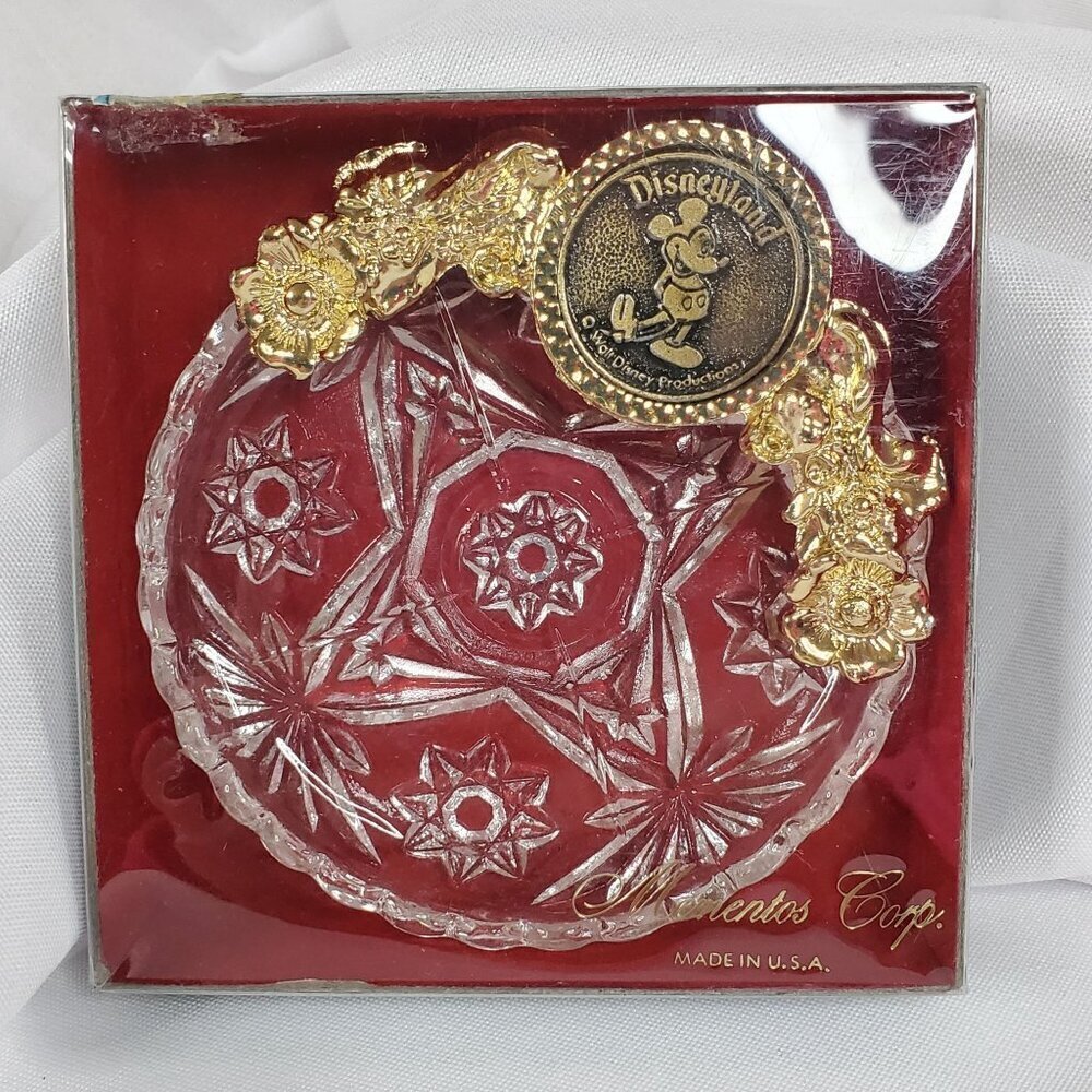 VTG Disneyland Mickey Mouse Crystal Trinket/ jewelry Dish USA Collector NOS